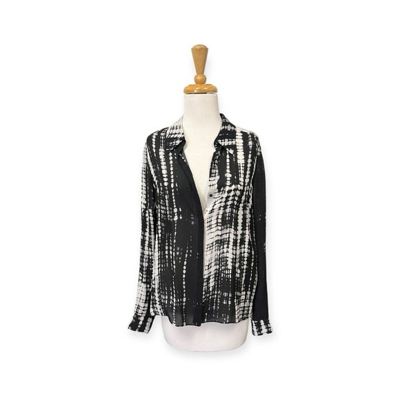 ALC Black Silk Tie Dye Top Size 4 Button Front Blouse - Picture 1 of 7